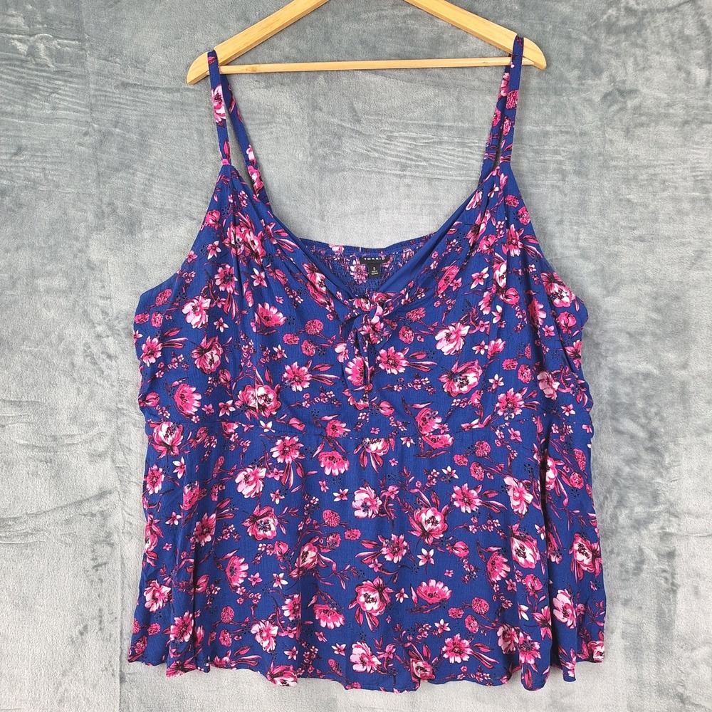 Torrid Top 5X Babydoll Eyelet Cami Floral Boho Tie Front Coquette Feminine Gauze